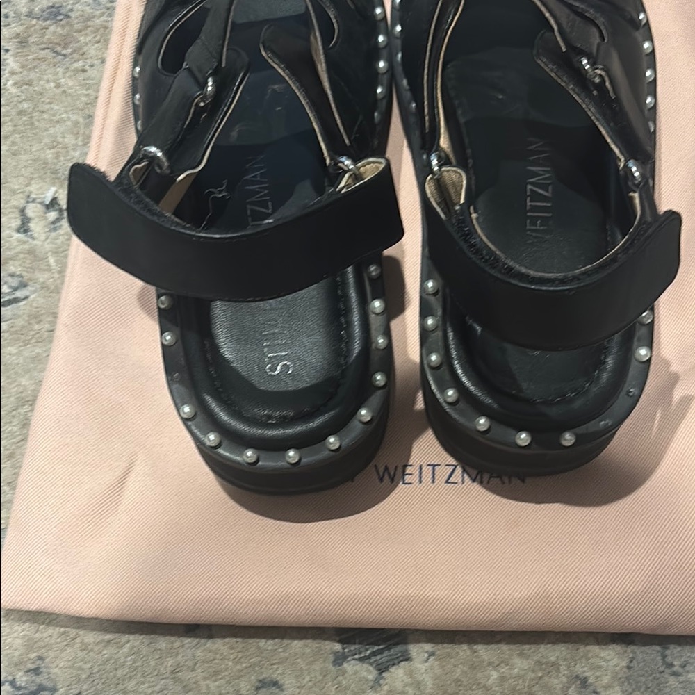 Stuart Weitzman Black Sandals with Silver Studs - Picture 3 of 8